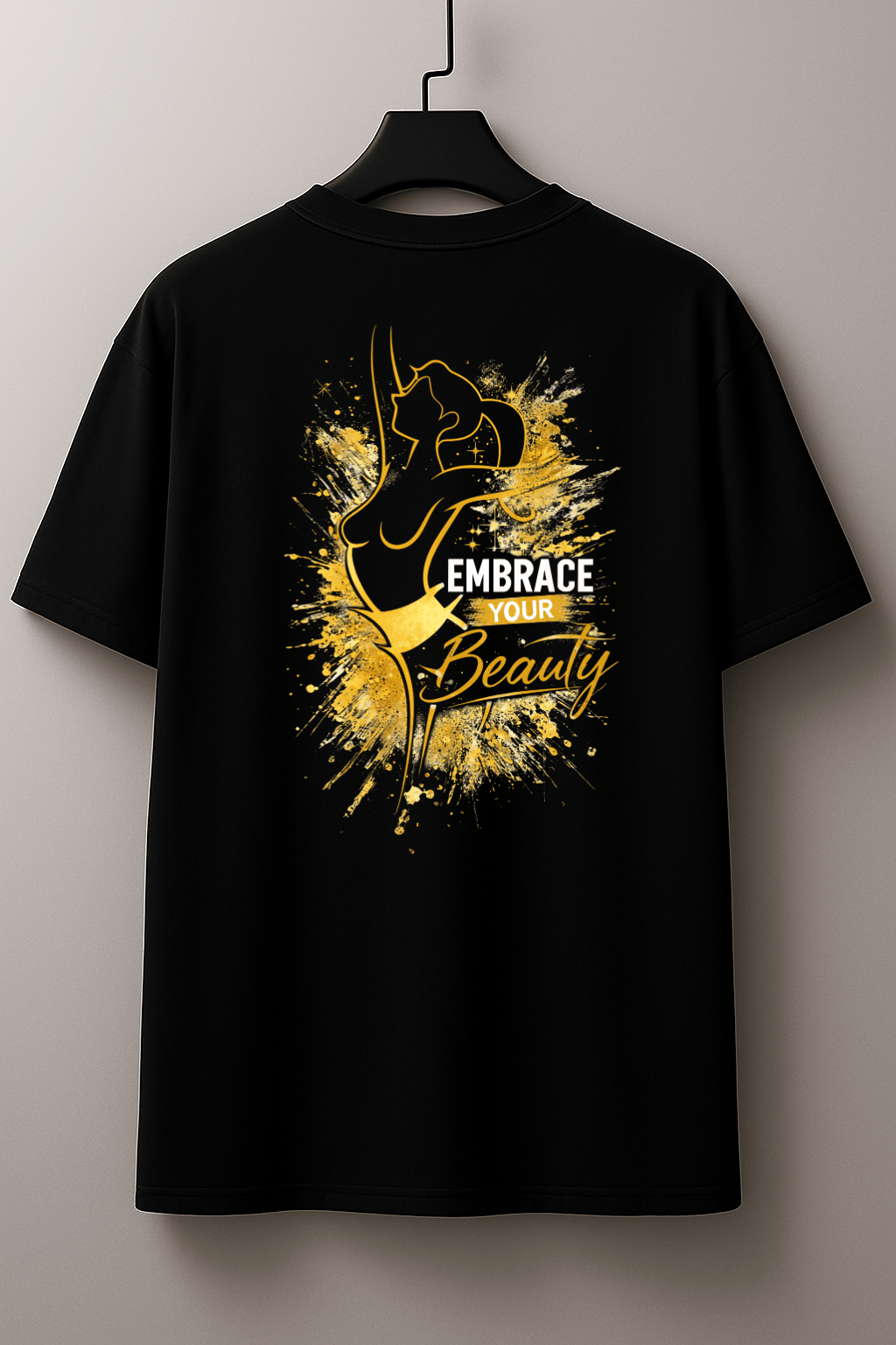 Camiseta Oversized Fitness Glamour Embrace Your Beauty – Estampa Dourada
