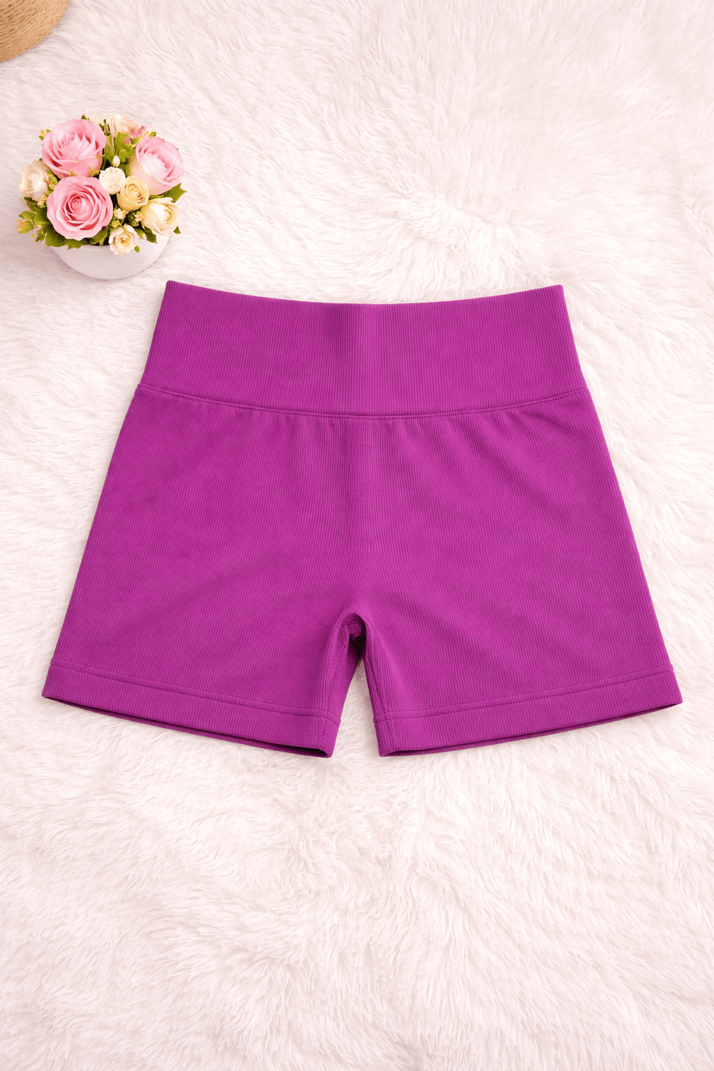 Kit 3 Shorts Femininos Canelados Fitness | Rosa, Azul e Roxo