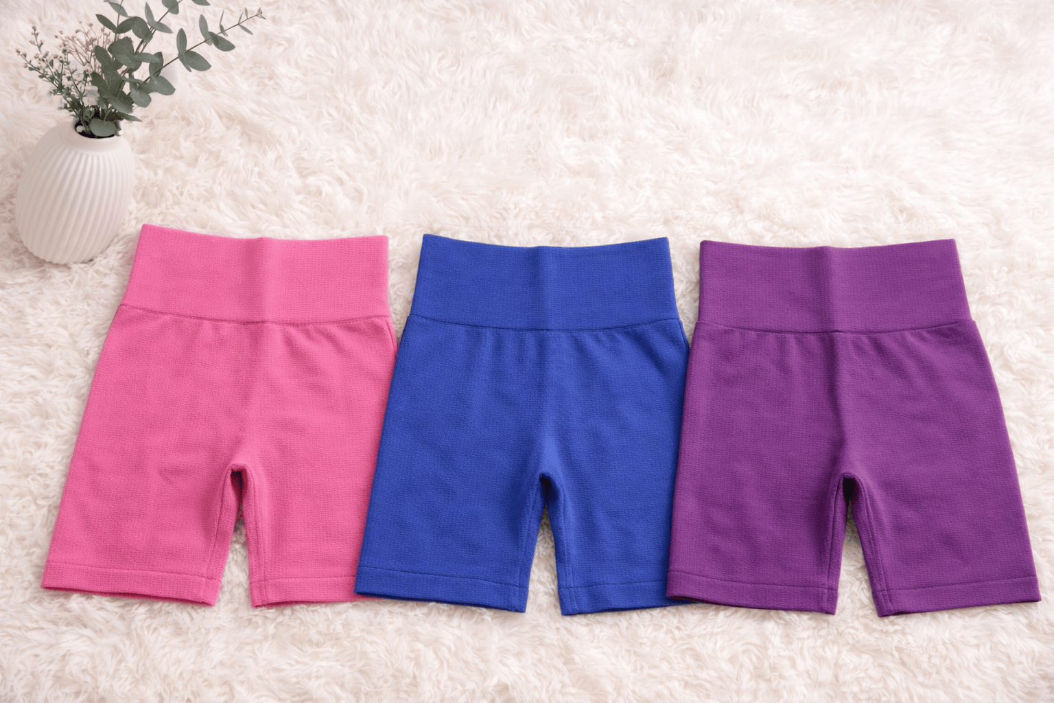 Kit 3 Shorts Femininos Canelados Fitness | Rosa, Azul e Roxo