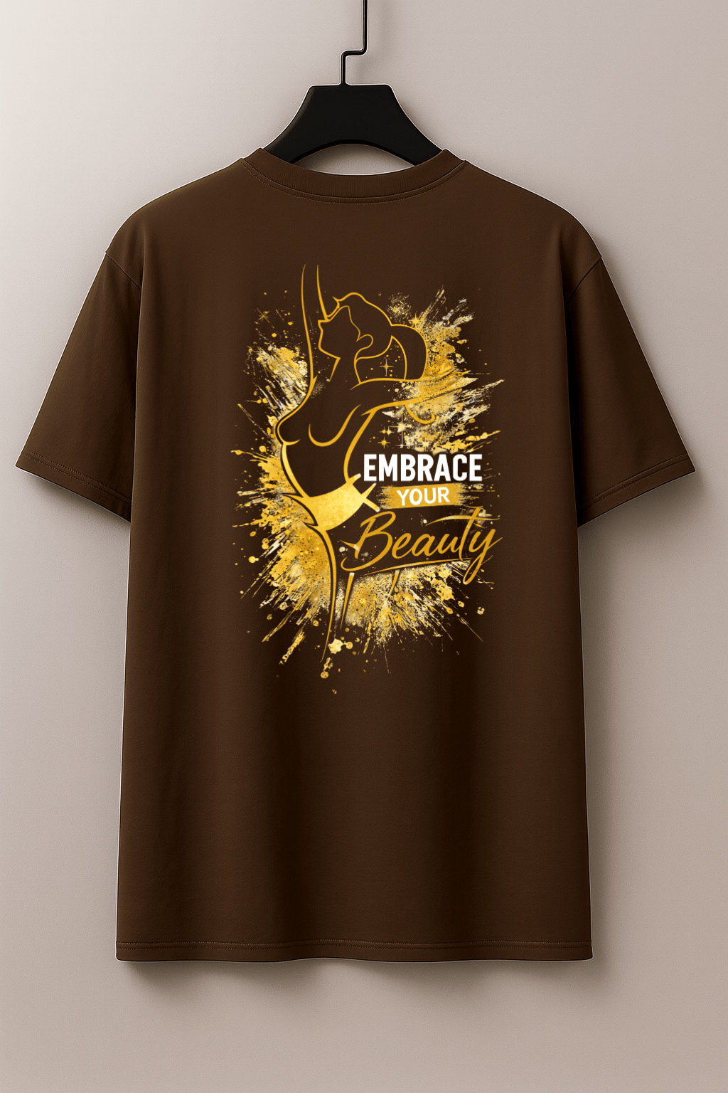 Camiseta Oversized Fitness Glamour Embrace Your Beauty – Estampa Dourada