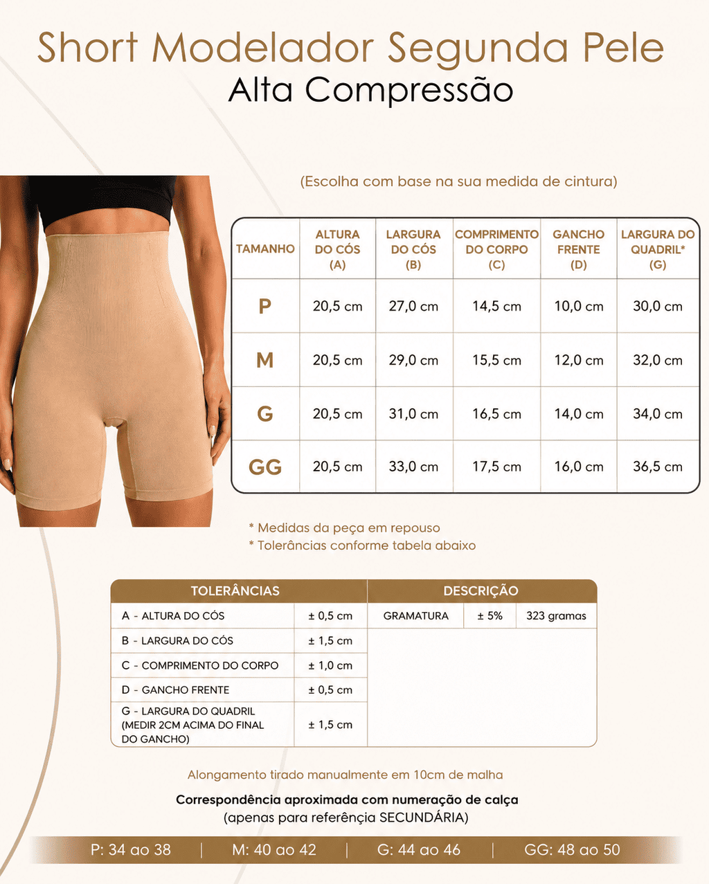 Short Modelador Segunda Pele com Barbatanas e Tecido Duplo c/ abertura higiênica